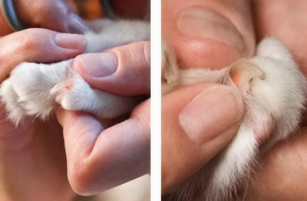 Uñas de un gato antes y después de usar el rascador de Mascotillas